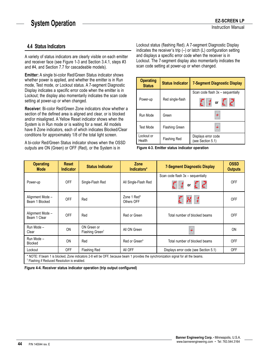 Overview, System operation, 4 status indicators | Banner EZ-SCREEN Low-Profile Safety Light Curtain Systems User Manual | Page 46 / 76