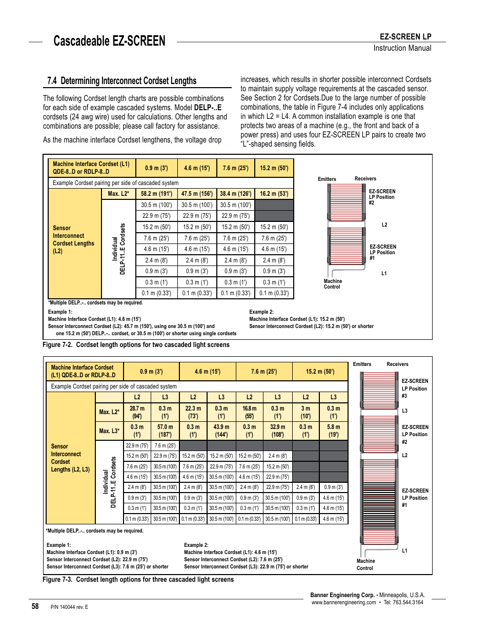 Overview, Cascadeable ez-screen, 4 determining interconnect cordset lengths | Ez-screen lp instruction manual | Banner EZ-SCREEN Low-Profile Safety Light Curtain Systems User Manual | Page 60 / 76