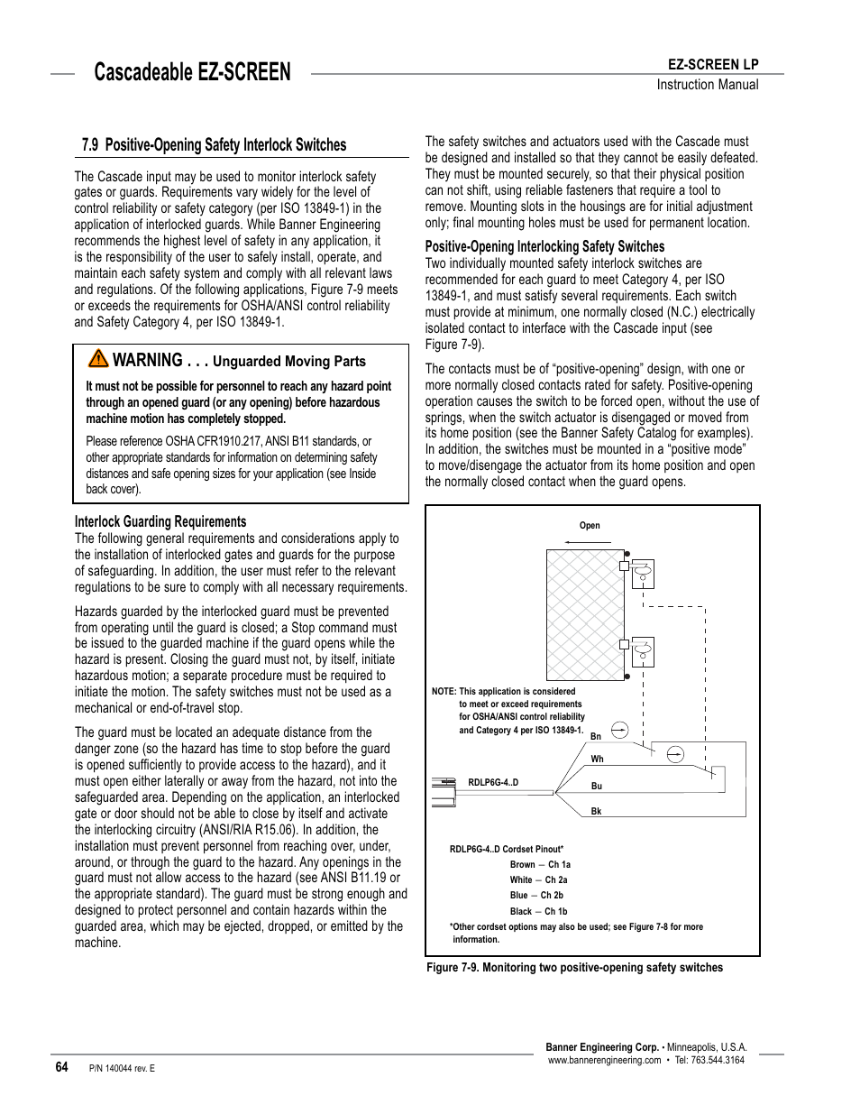 Overview, Cascadeable ez-screen, 9 positive-opening safety interlock switches | Warning | Banner EZ-SCREEN Low-Profile Safety Light Curtain Systems User Manual | Page 66 / 76