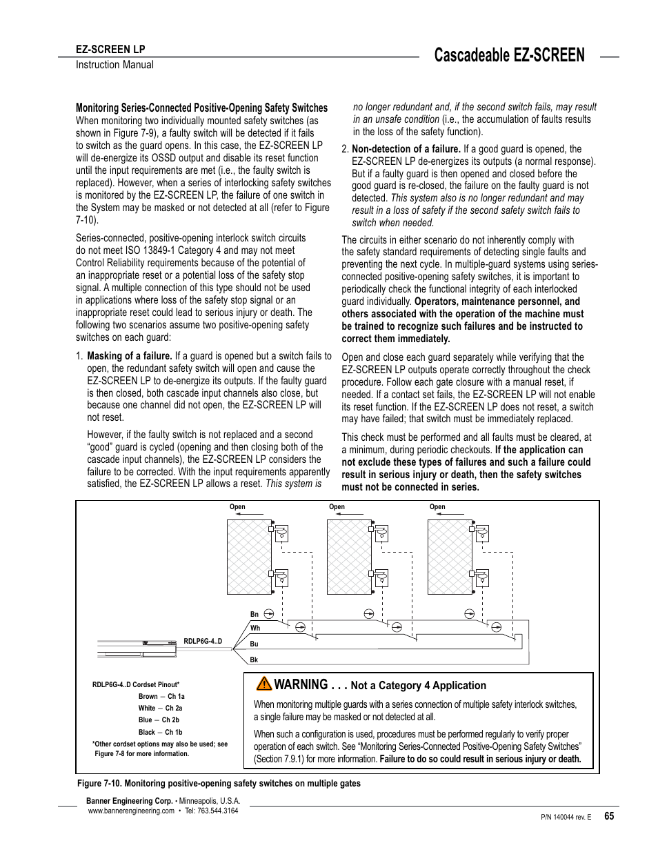 Overview, Cascadeable ez-screen, Warning | Banner EZ-SCREEN Low-Profile Safety Light Curtain Systems User Manual | Page 67 / 76