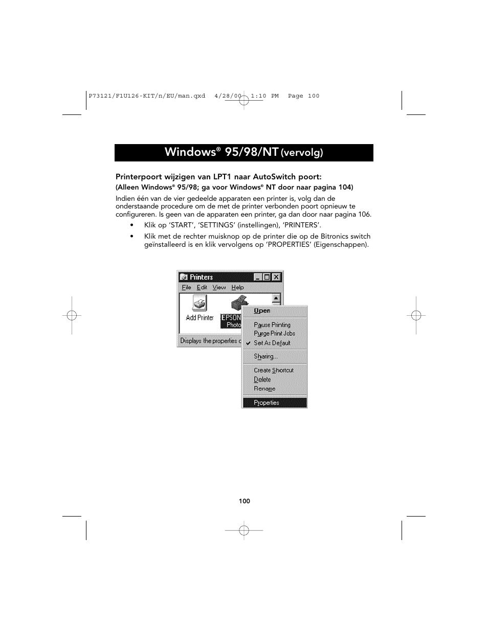 Windows, 95/98/nt, Vervolg) | Belkin F1U126-KIT User Manual | Page 103 / 148