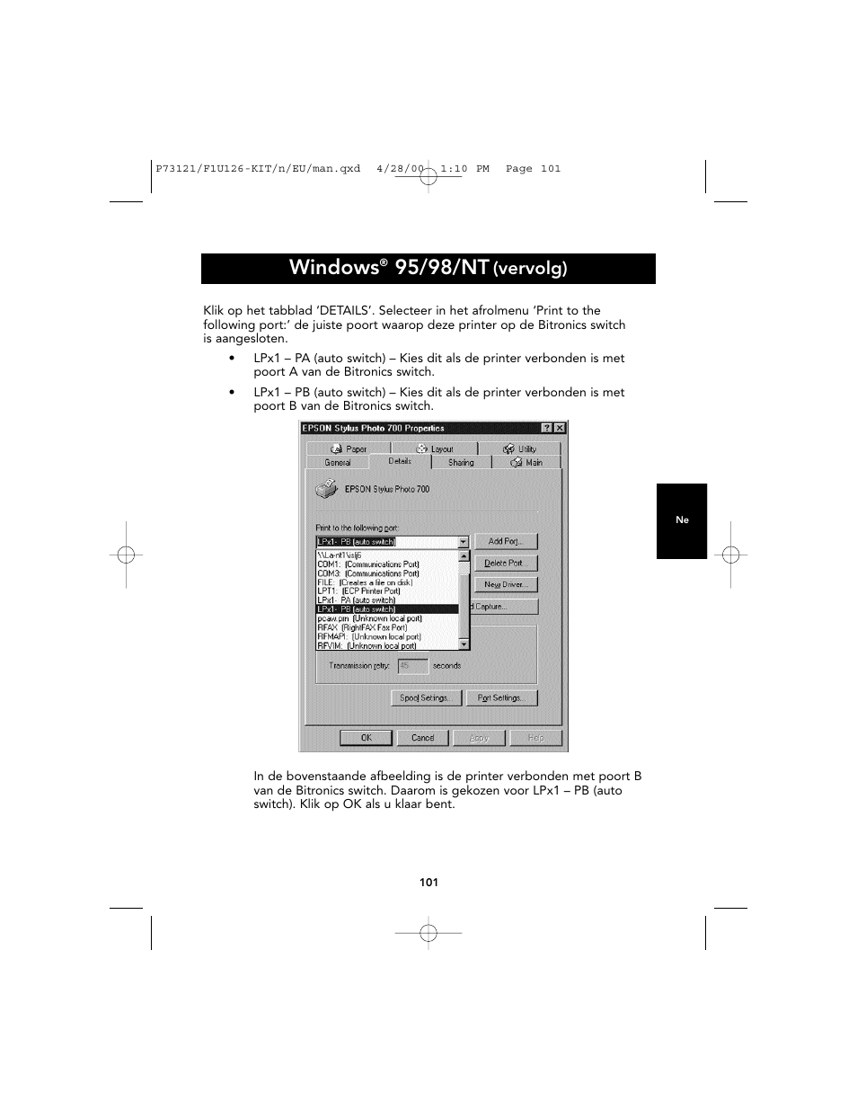 Windows, 95/98/nt, Vervolg) | Belkin F1U126-KIT User Manual | Page 104 / 148