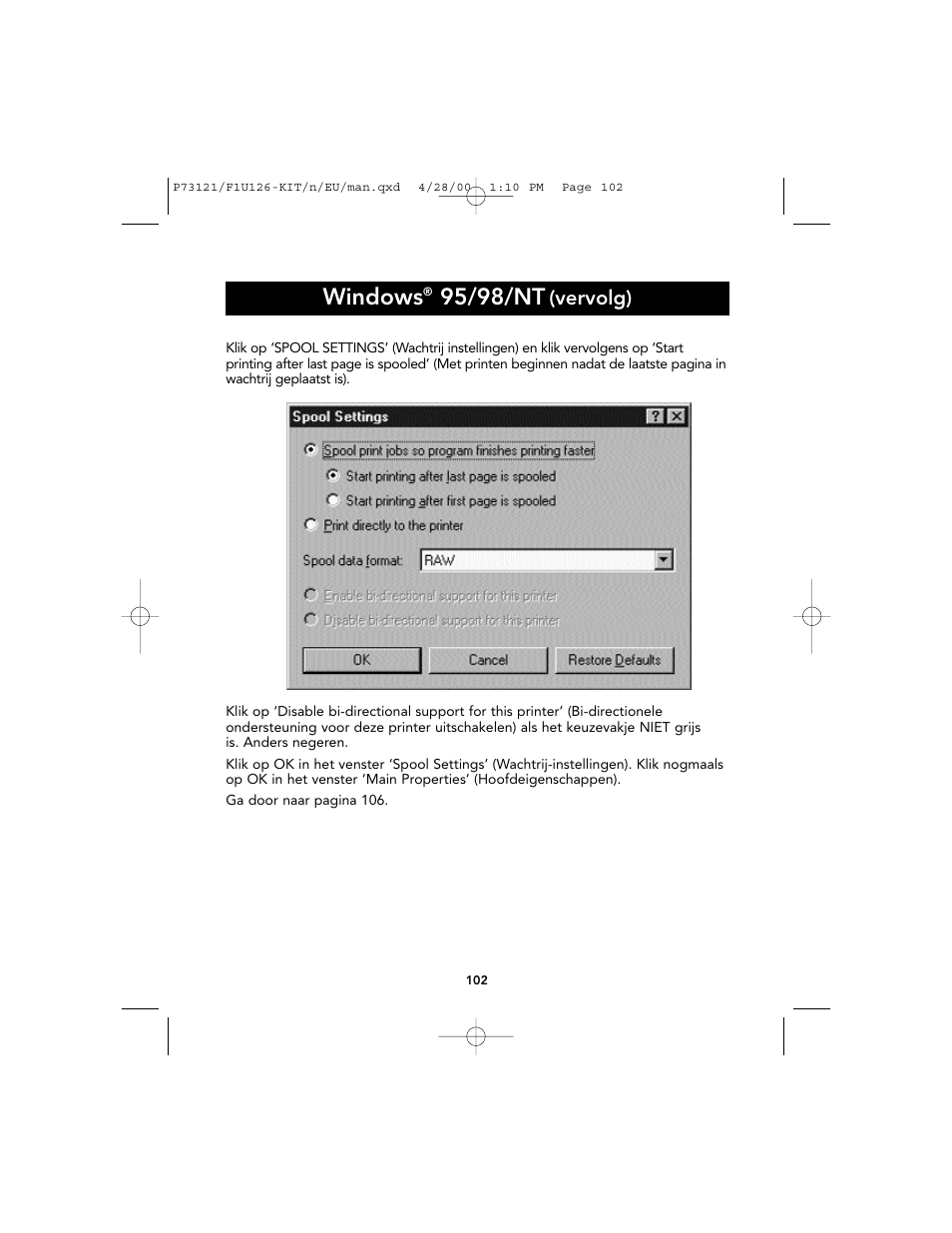 Windows, 95/98/nt, Vervolg) | Belkin F1U126-KIT User Manual | Page 105 / 148