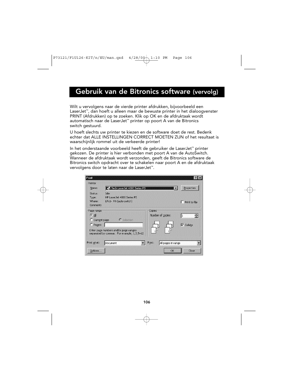 Gebruik van de bitronics software, Vervolg) | Belkin F1U126-KIT User Manual | Page 109 / 148
