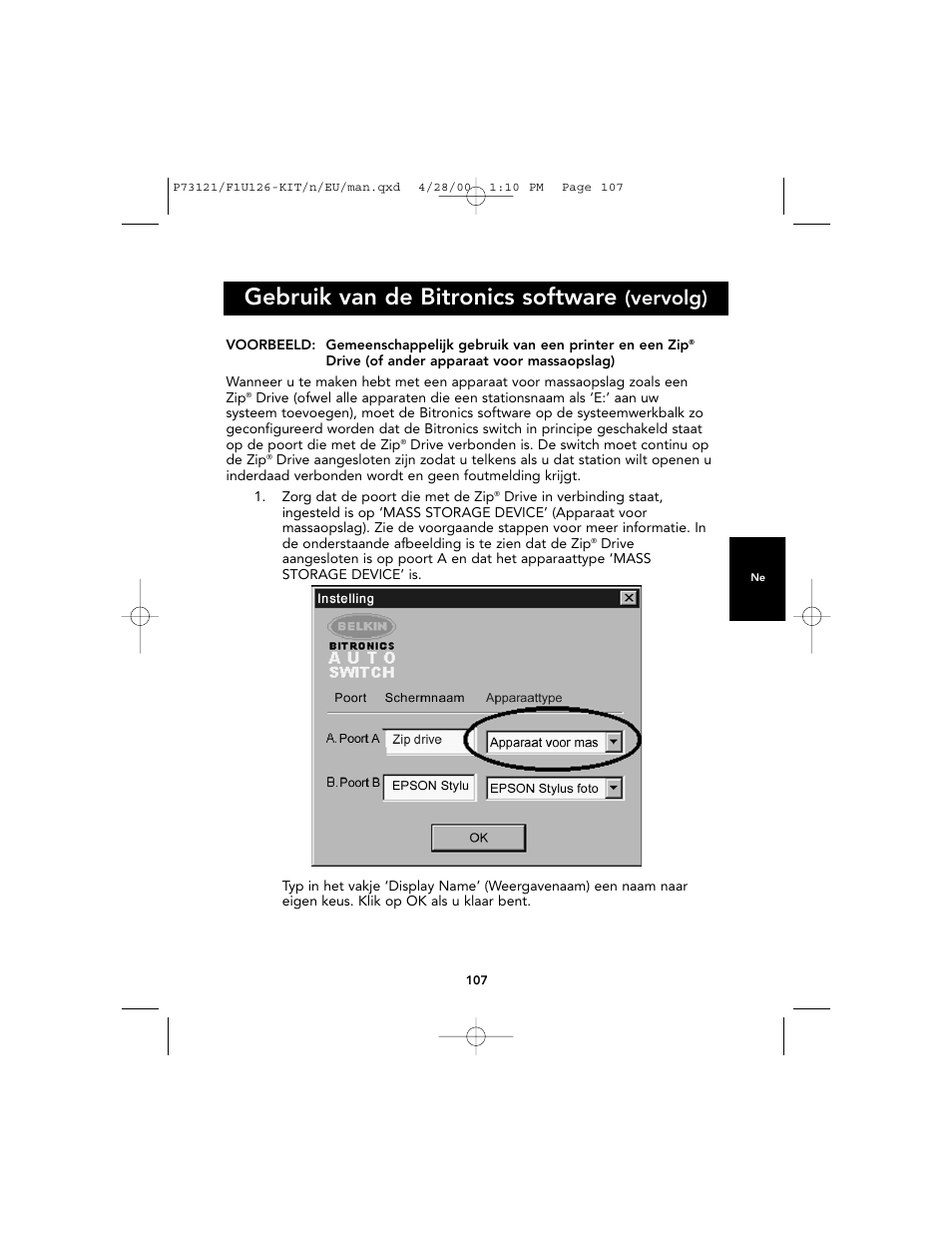 Gebruik van de bitronics software, Vervolg) | Belkin F1U126-KIT User Manual | Page 110 / 148