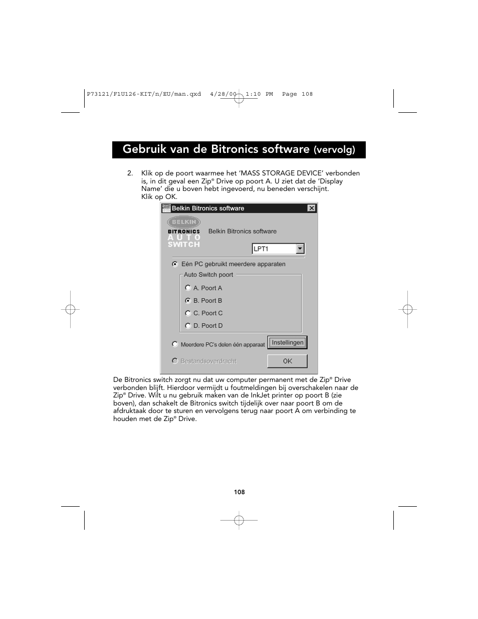 Gebruik van de bitronics software, Vervolg) | Belkin F1U126-KIT User Manual | Page 111 / 148
