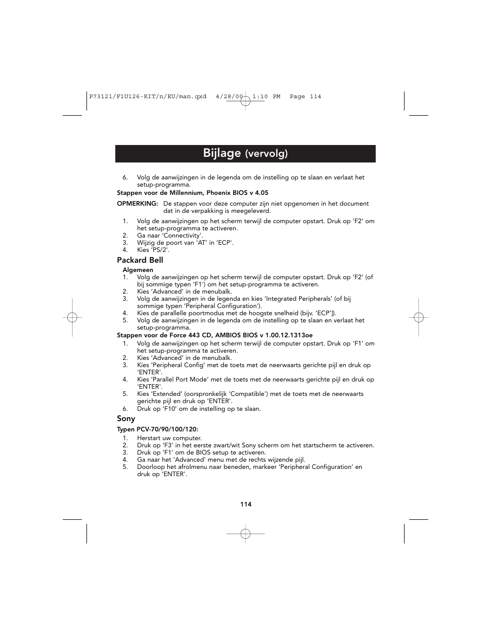 Bijlage, Vervolg) | Belkin F1U126-KIT User Manual | Page 117 / 148