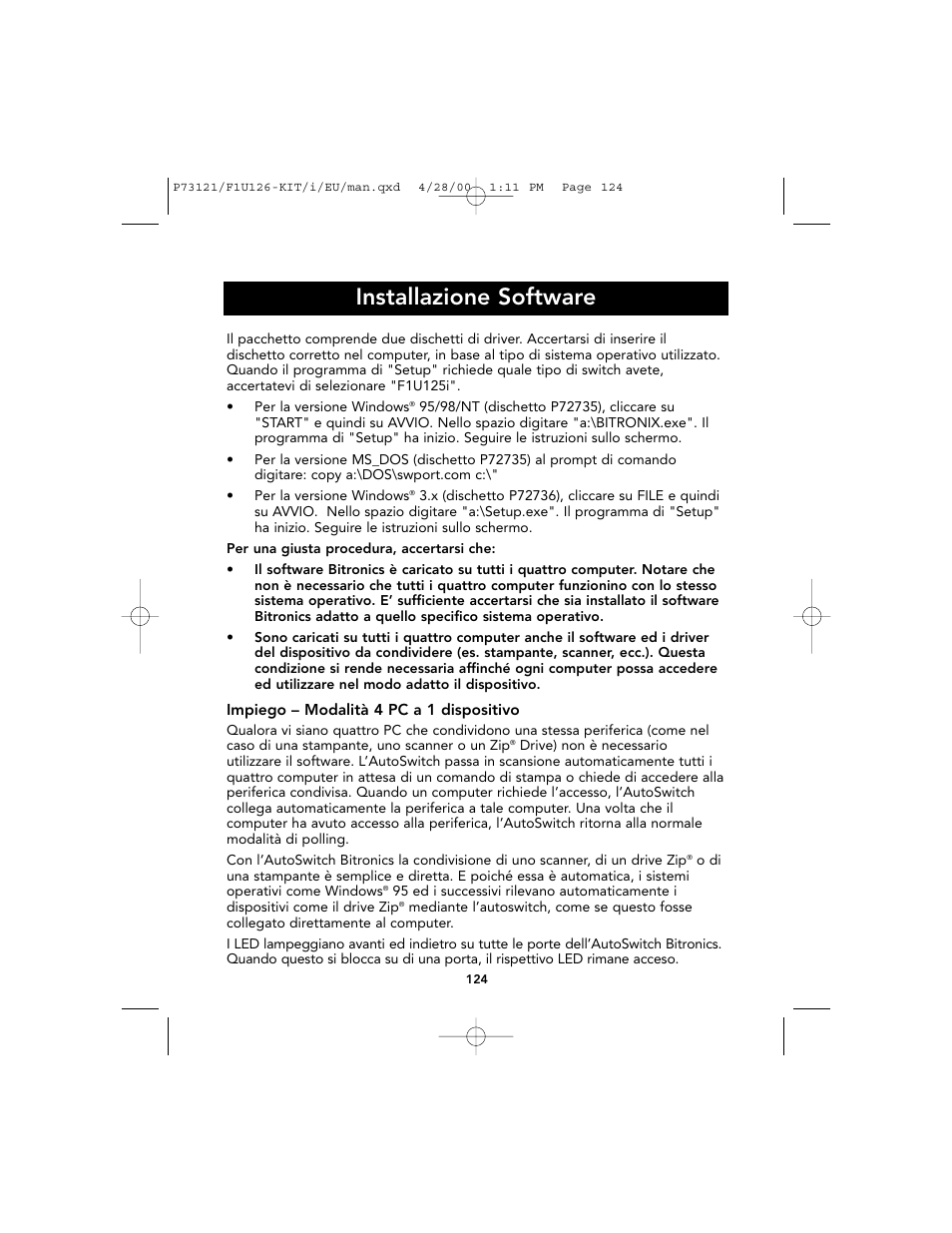 Installazione software | Belkin F1U126-KIT User Manual | Page 126 / 148