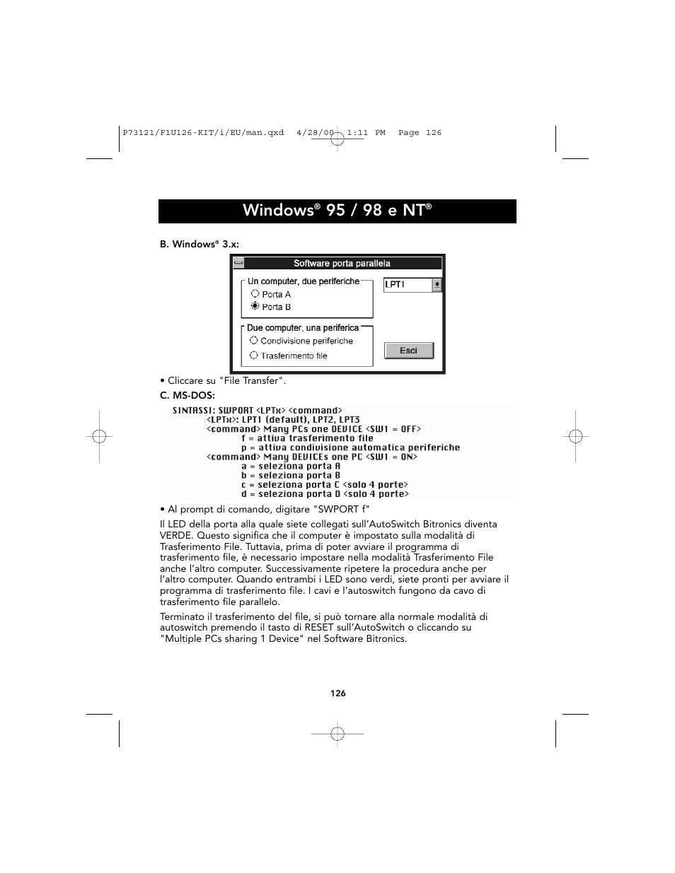 Windows, 95 / 98 e nt | Belkin F1U126-KIT User Manual | Page 128 / 148
