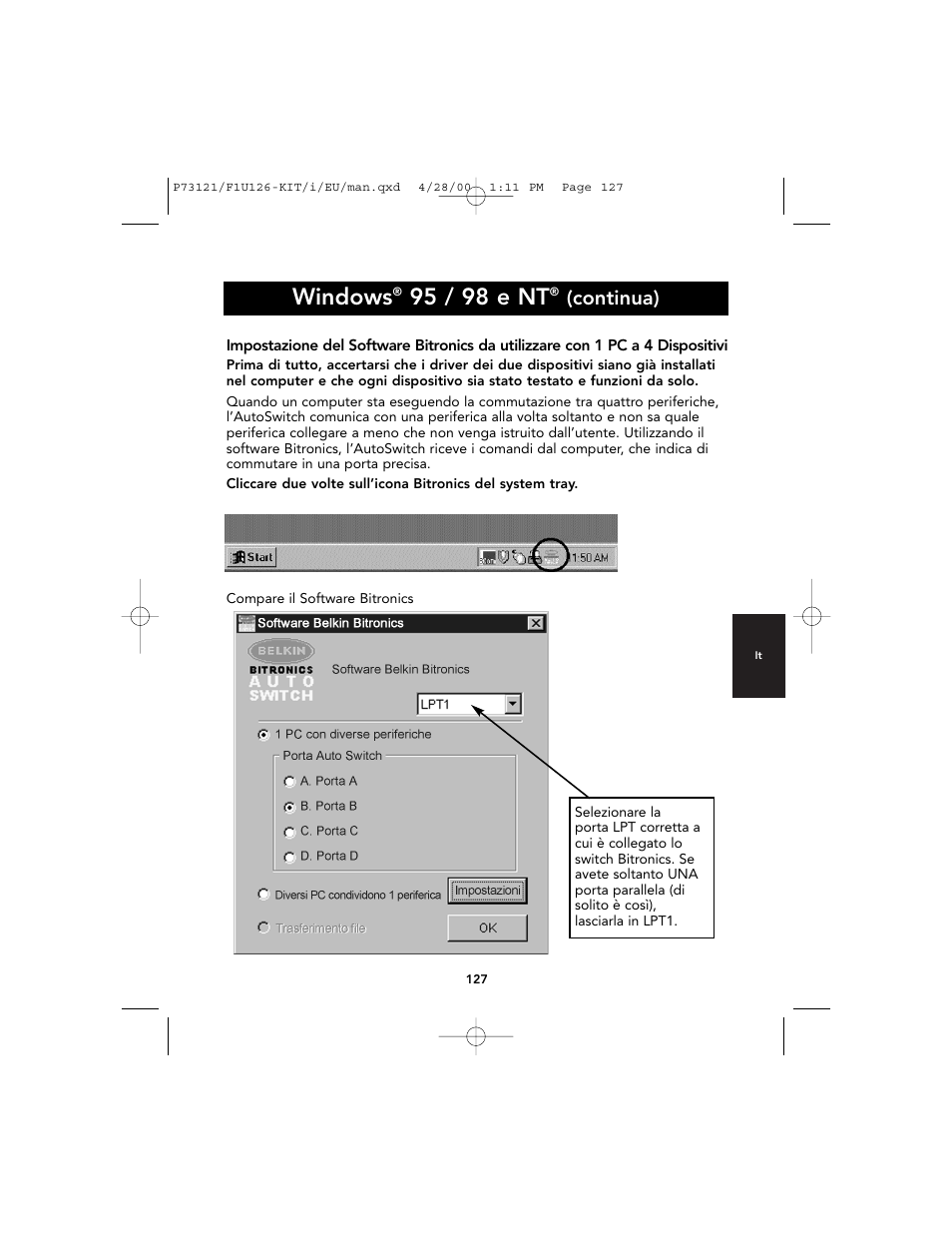Windows, 95 / 98 e nt, Continua) | Belkin F1U126-KIT User Manual | Page 129 / 148