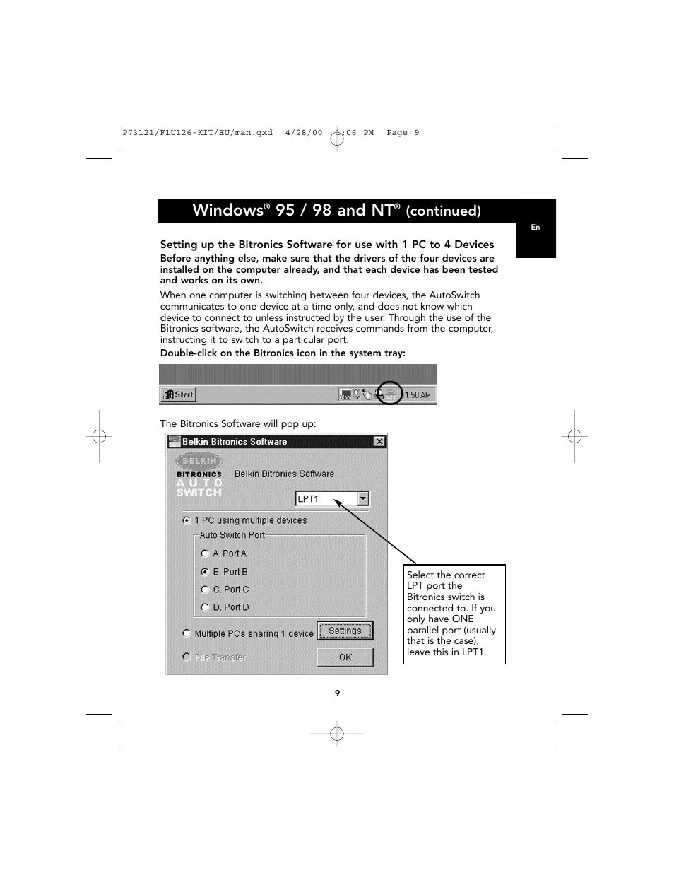 Windows, 95 / 98 and nt, Continued) | Belkin F1U126-KIT User Manual | Page 13 / 148