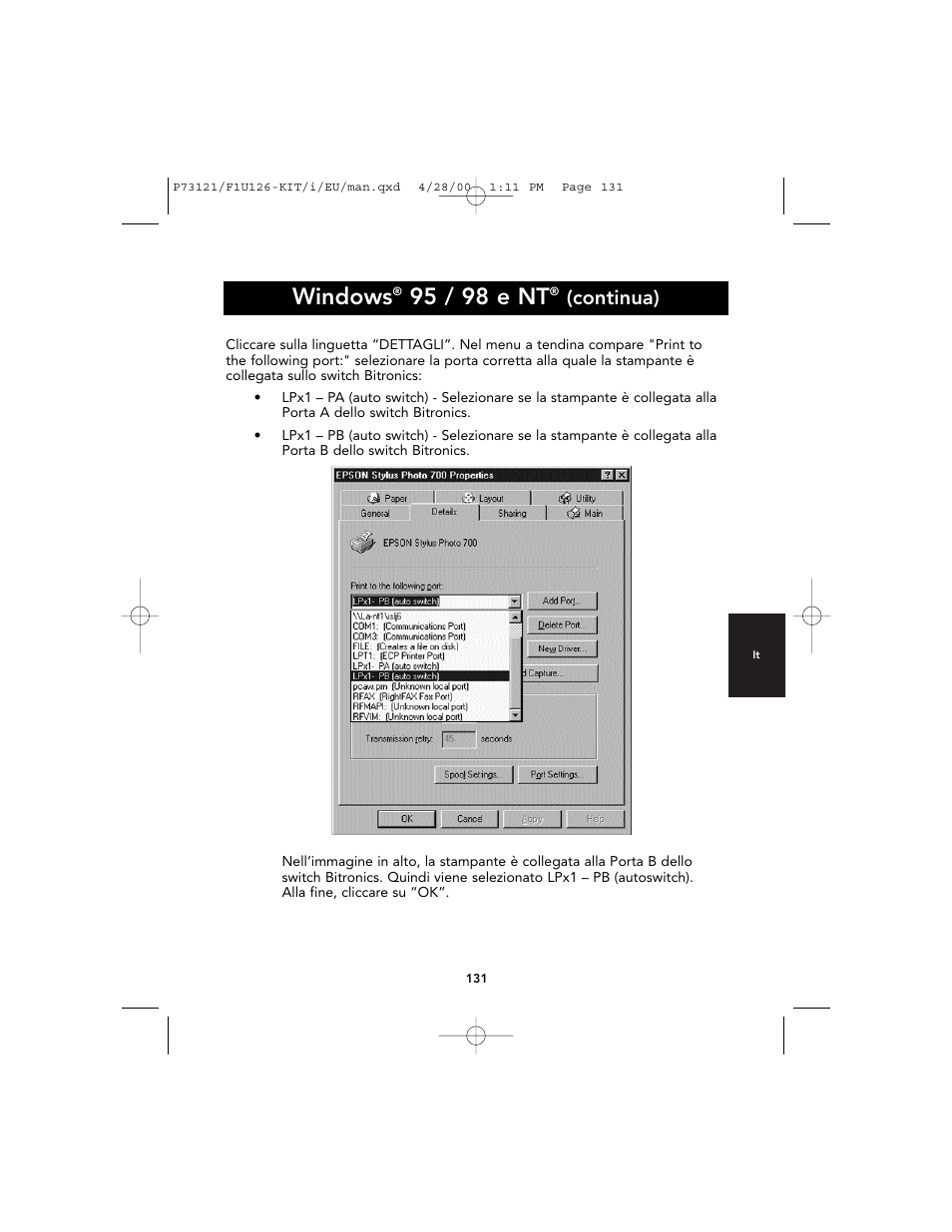 Windows, 95 / 98 e nt, Continua) | Belkin F1U126-KIT User Manual | Page 133 / 148