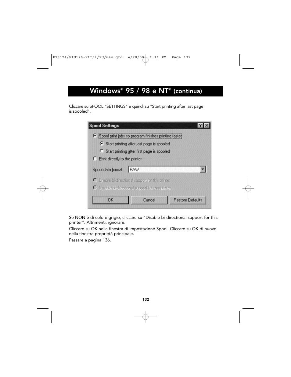 Windows, 95 / 98 e nt, Continua) | Belkin F1U126-KIT User Manual | Page 134 / 148