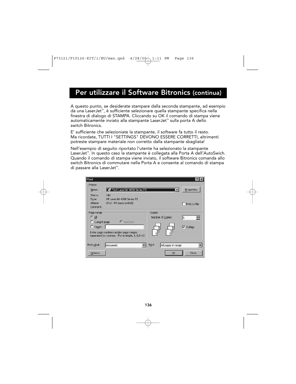 Per utilizzare il software bitronics, Continua) | Belkin F1U126-KIT User Manual | Page 138 / 148