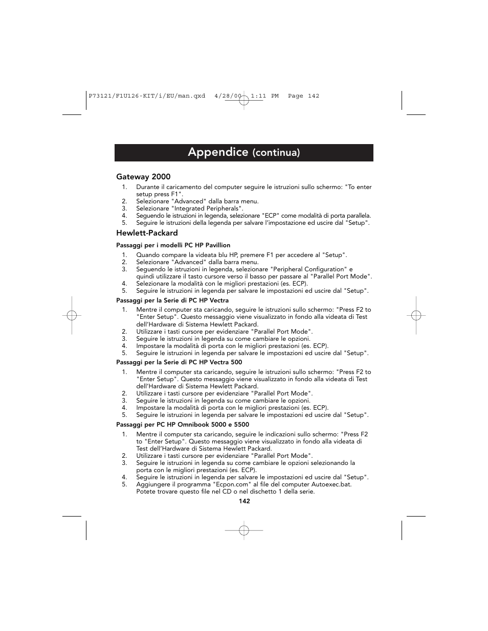 Appendice, Continua) | Belkin F1U126-KIT User Manual | Page 144 / 148