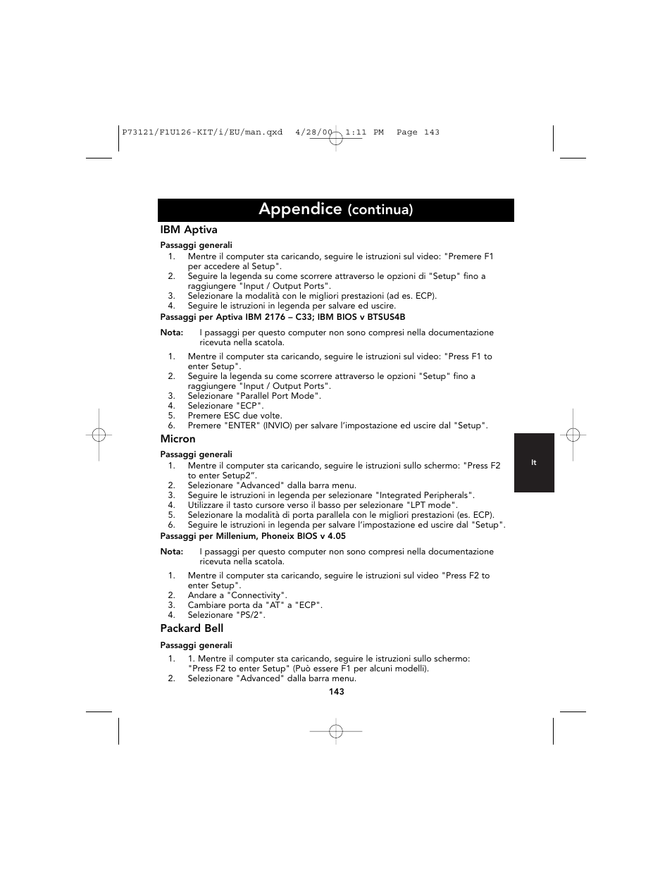 Appendice, Continua) | Belkin F1U126-KIT User Manual | Page 145 / 148