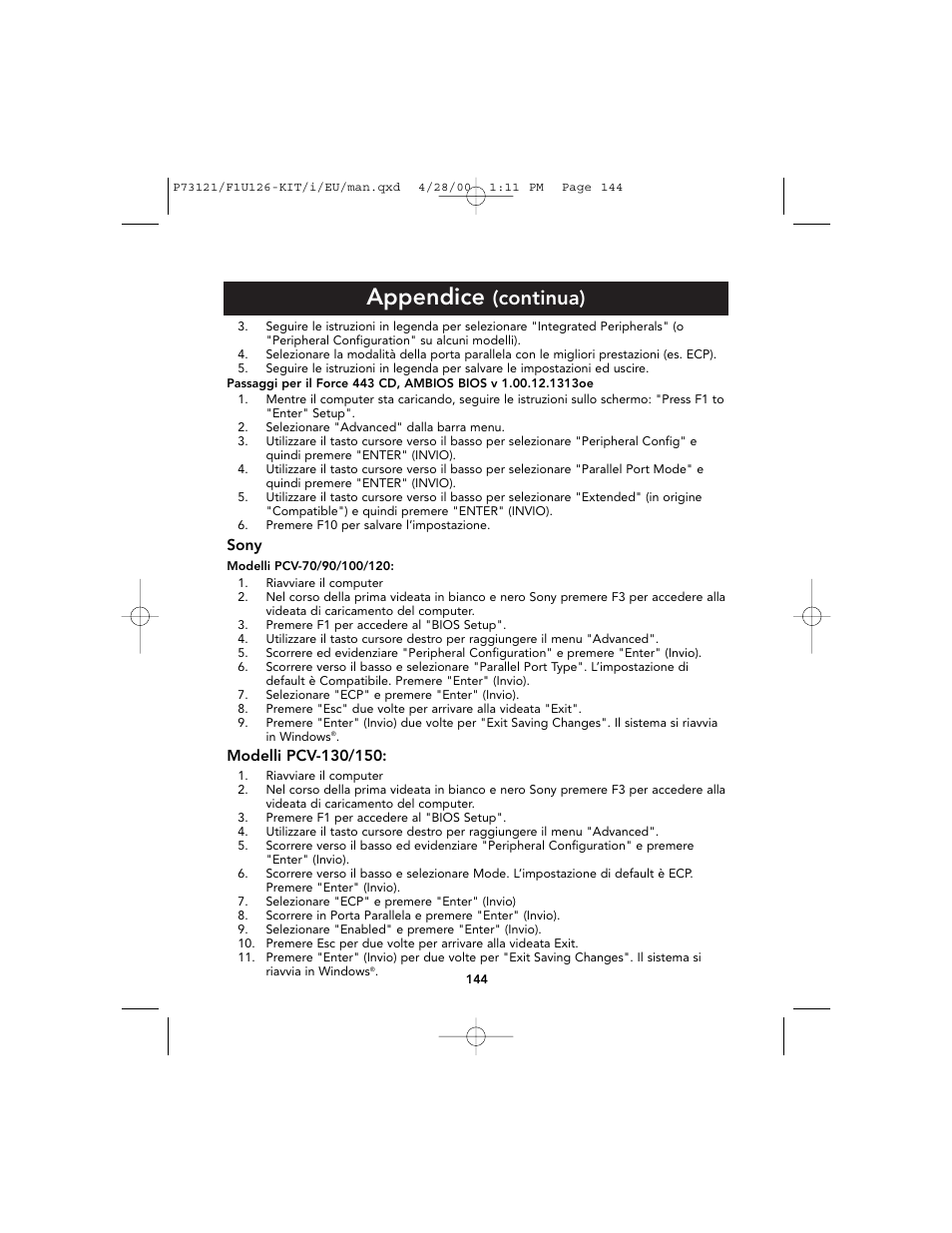 Appendice, Continua) | Belkin F1U126-KIT User Manual | Page 146 / 148
