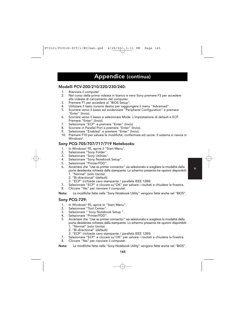 Appendice, Continua) | Belkin F1U126-KIT User Manual | Page 147 / 148