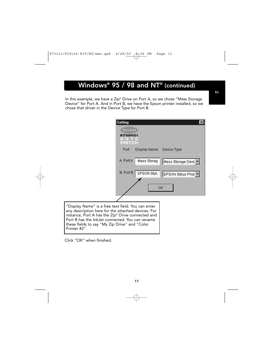 Windows, 95 / 98 and nt, Continued) | Belkin F1U126-KIT User Manual | Page 15 / 148