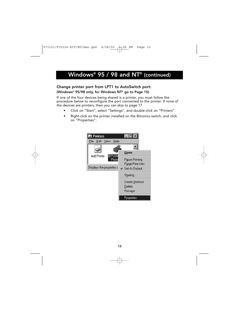Windows, 95 / 98 and nt, Continued) | Belkin F1U126-KIT User Manual | Page 16 / 148