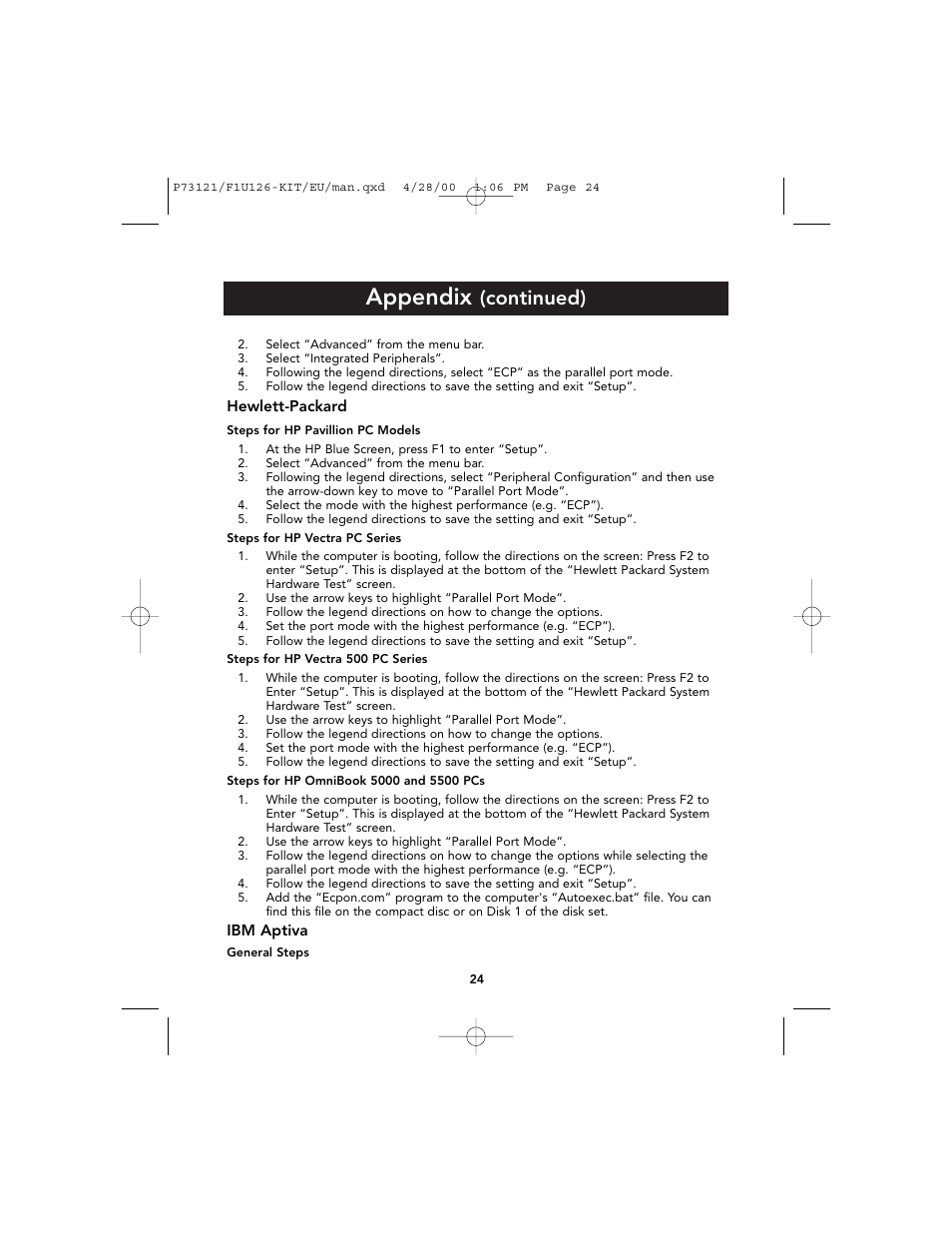 Appendix, Continued) | Belkin F1U126-KIT User Manual | Page 28 / 148