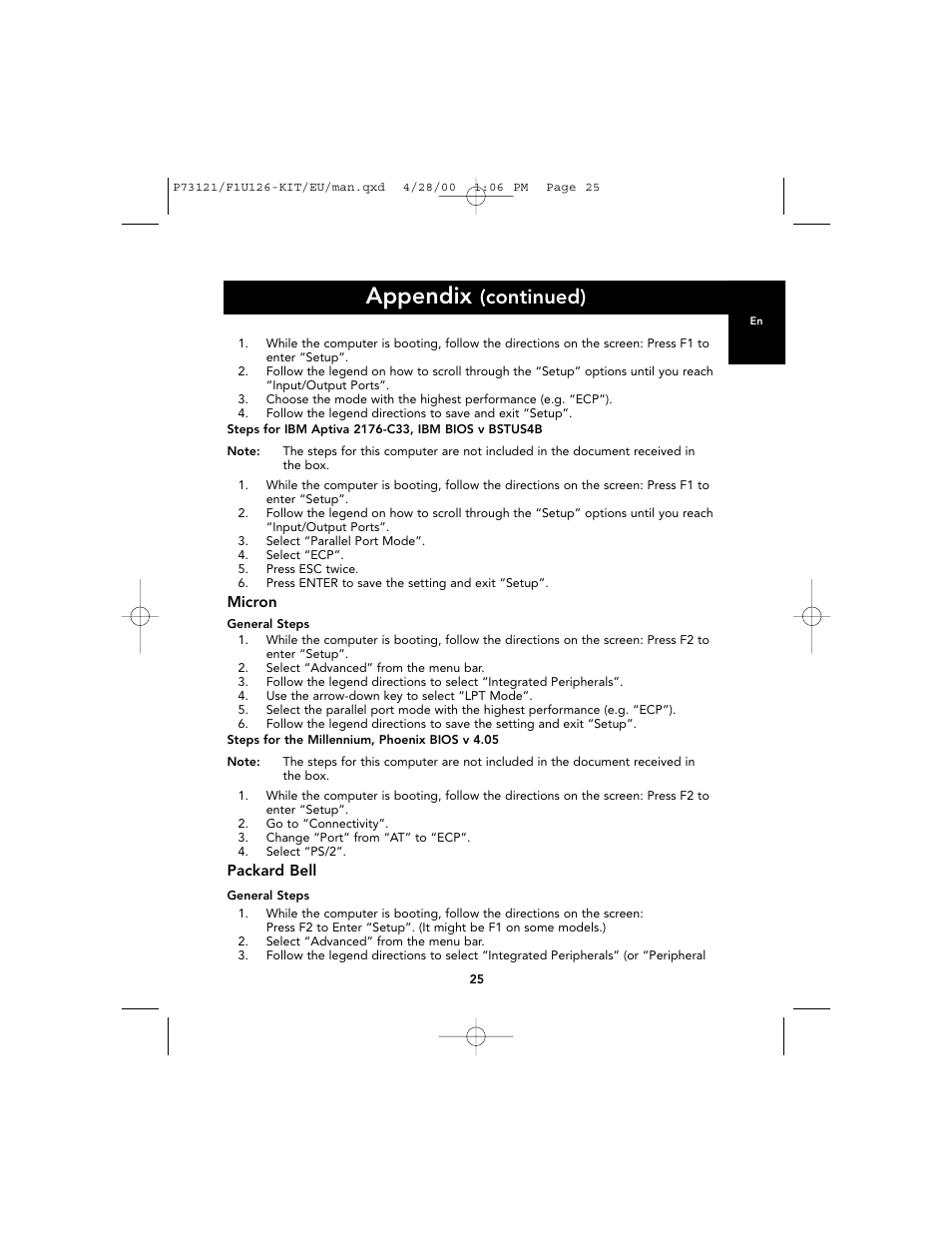 Appendix, Continued) | Belkin F1U126-KIT User Manual | Page 29 / 148