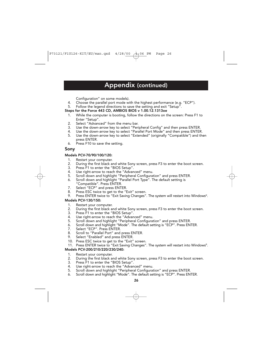 Appendix, Continued) | Belkin F1U126-KIT User Manual | Page 30 / 148