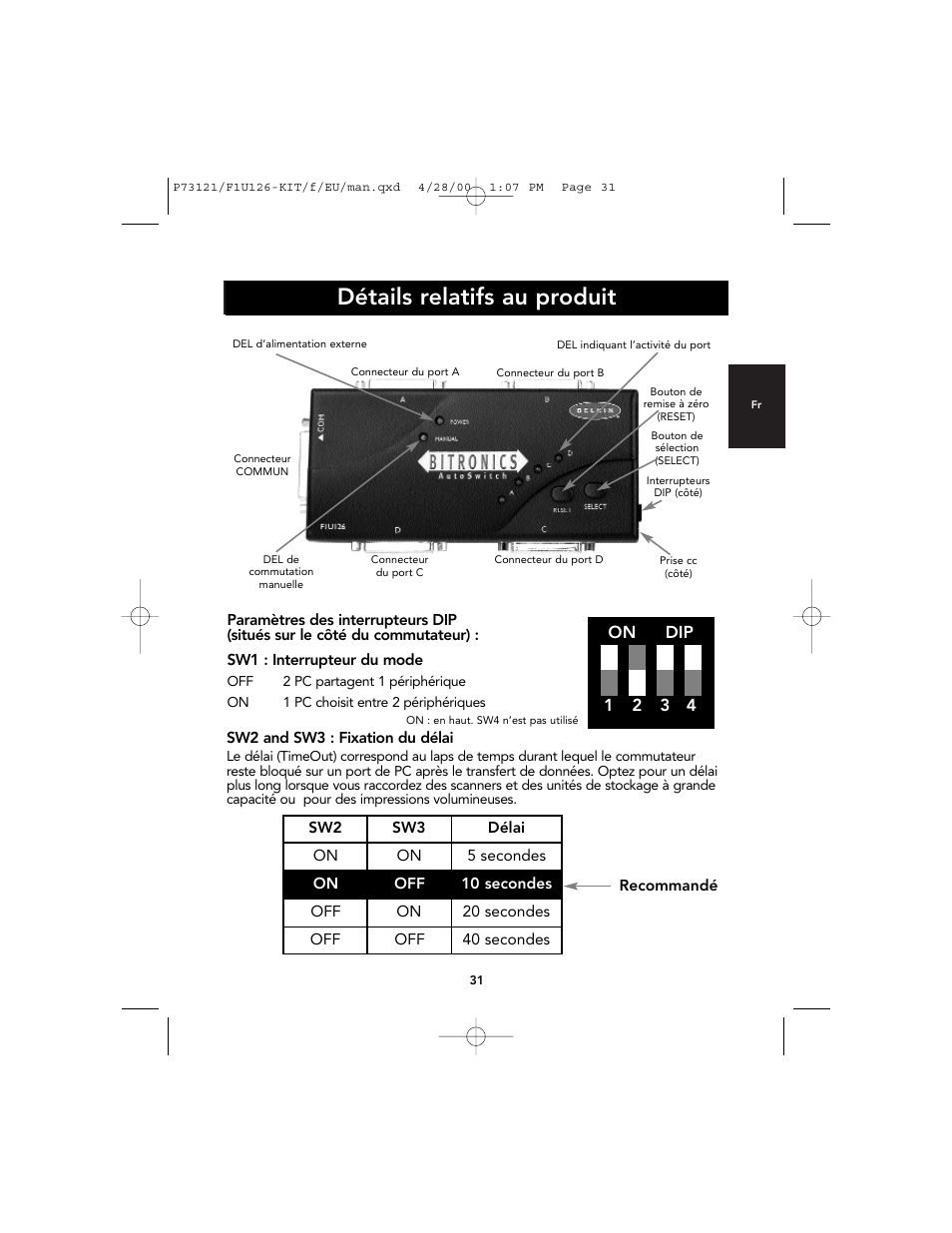 Détails relatifs au produit, On dip 1 2 3 4 | Belkin F1U126-KIT User Manual | Page 35 / 148