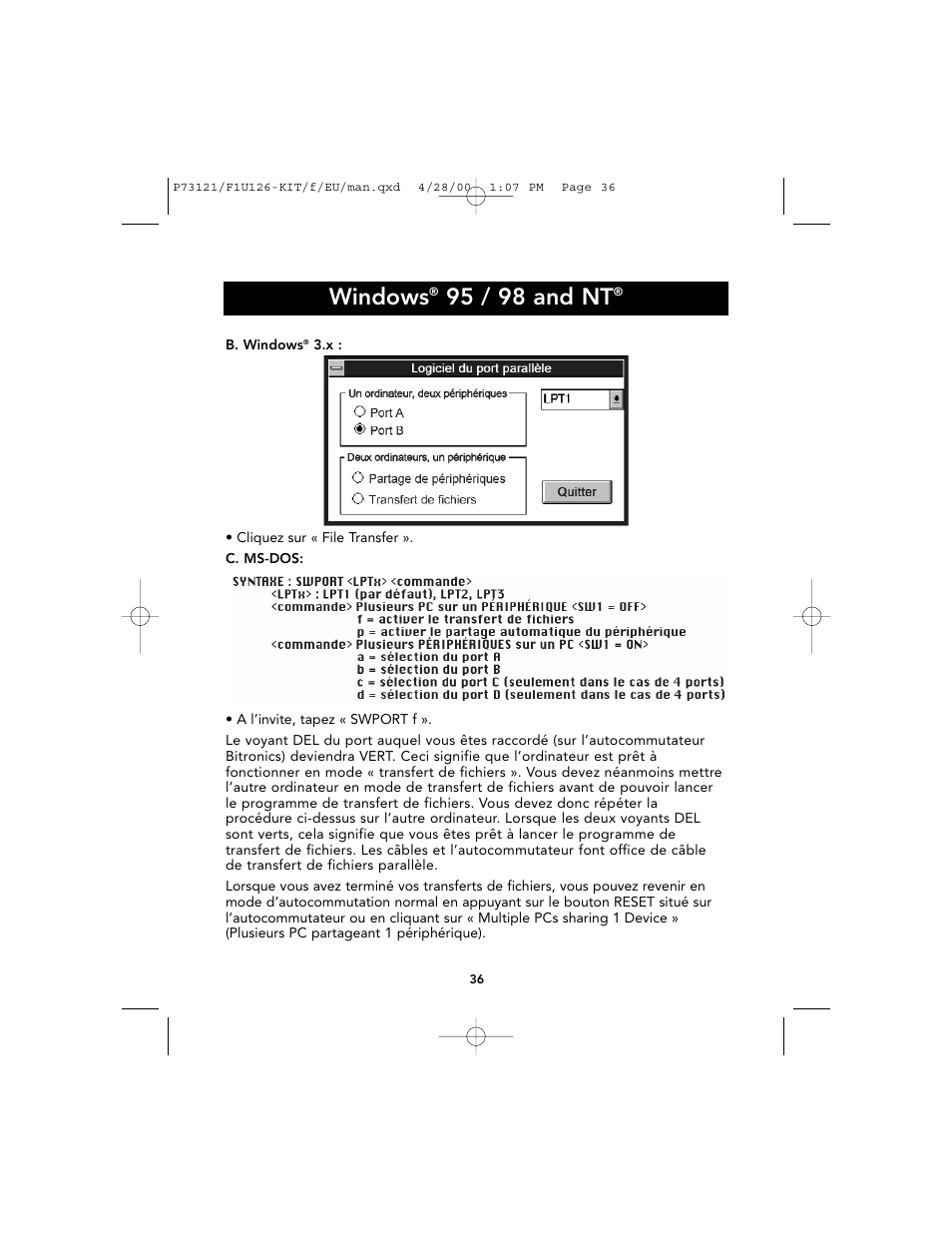 Windows, 95 / 98 and nt | Belkin F1U126-KIT User Manual | Page 40 / 148