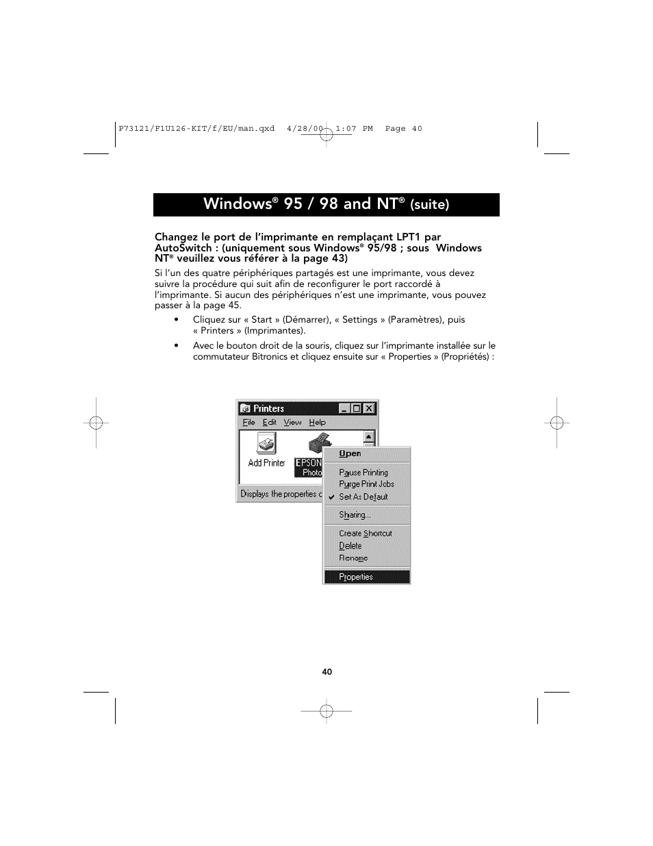 Windows, 95 / 98 and nt, Suite) | Belkin F1U126-KIT User Manual | Page 44 / 148