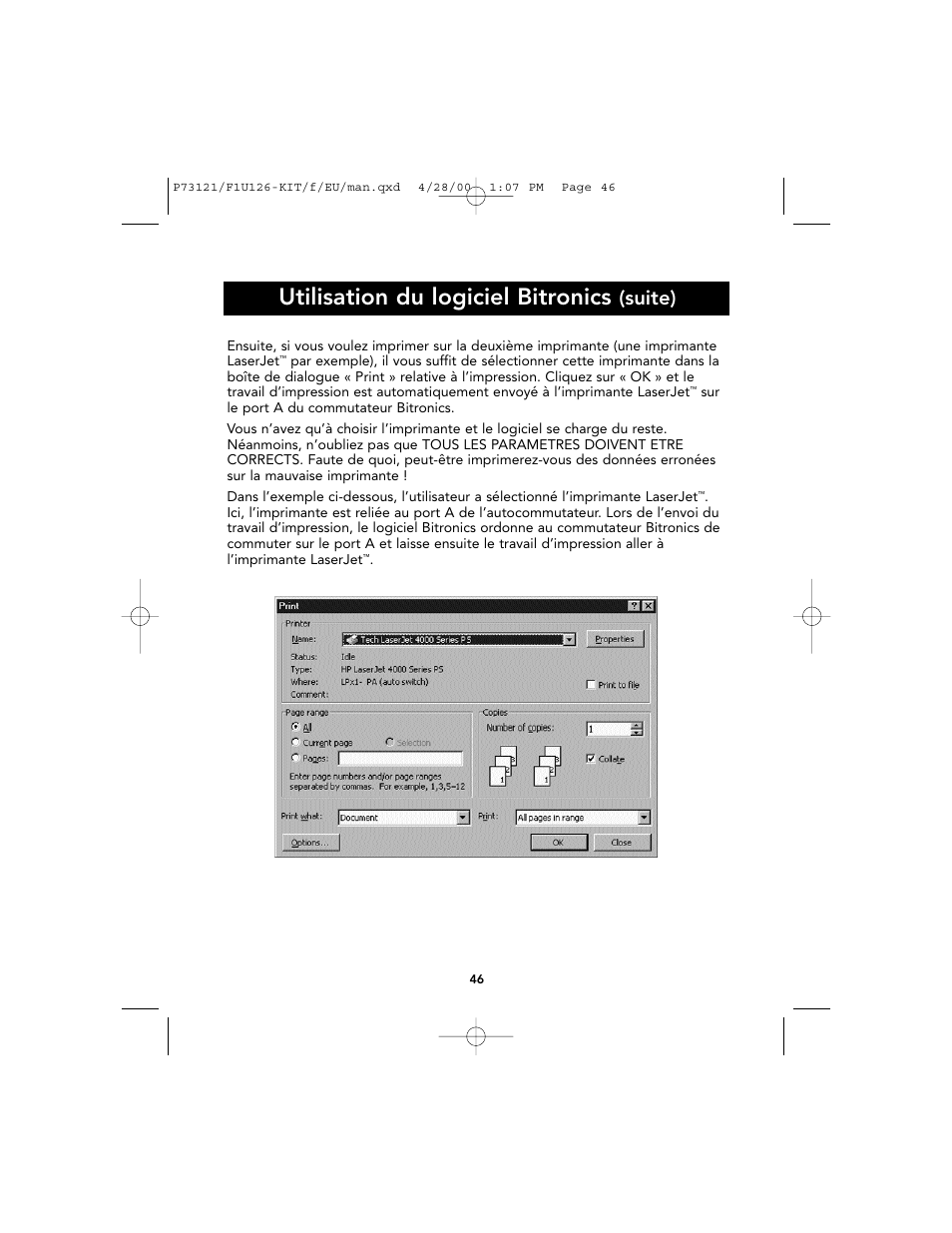 Utilisation du logiciel bitronics, Suite) | Belkin F1U126-KIT User Manual | Page 50 / 148