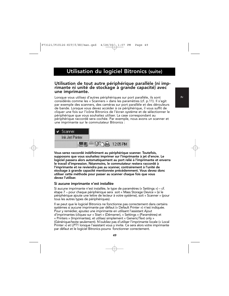 Utilisation du logiciel bitronics, Suite) | Belkin F1U126-KIT User Manual | Page 53 / 148