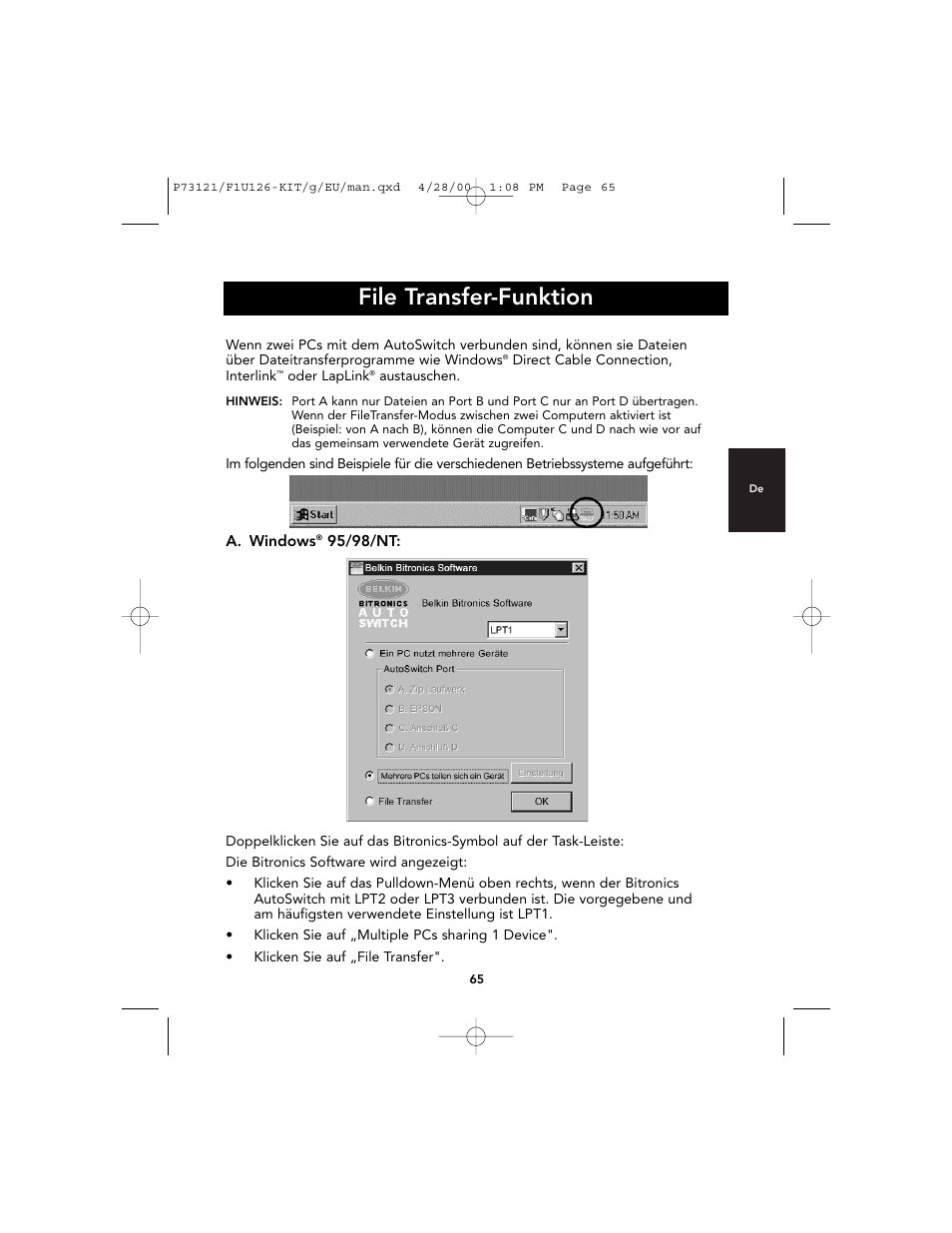 File transfer-funktion | Belkin F1U126-KIT User Manual | Page 69 / 148