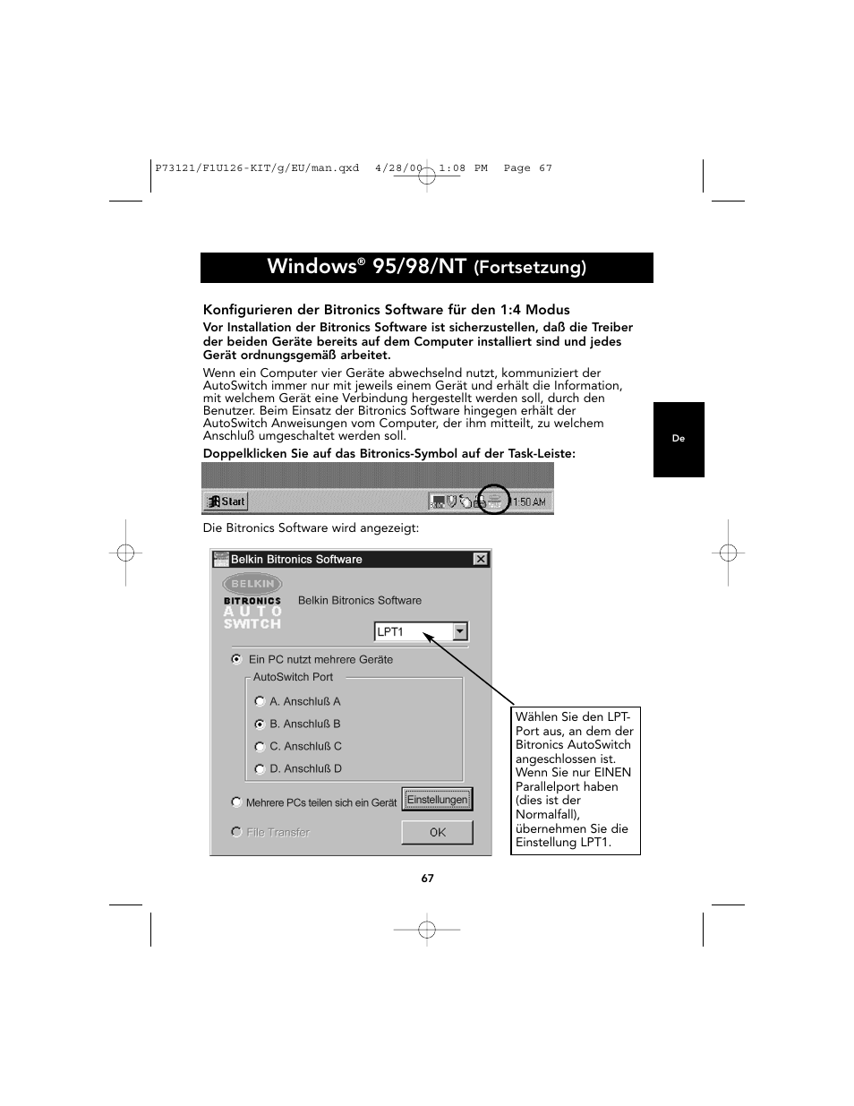 Windows, 95/98/nt, Fortsetzung) | Belkin F1U126-KIT User Manual | Page 71 / 148