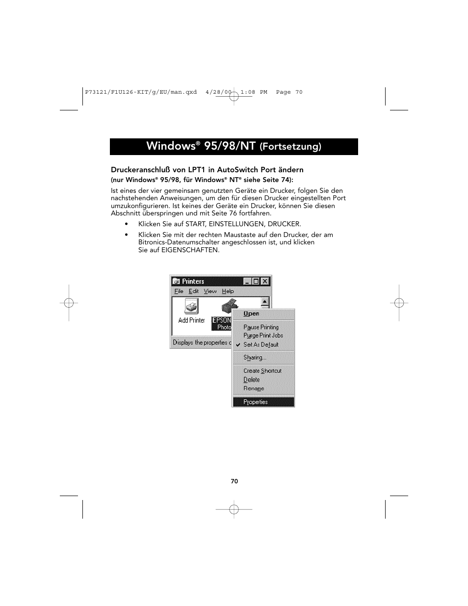 Windows, 95/98/nt, Fortsetzung) | Belkin F1U126-KIT User Manual | Page 74 / 148