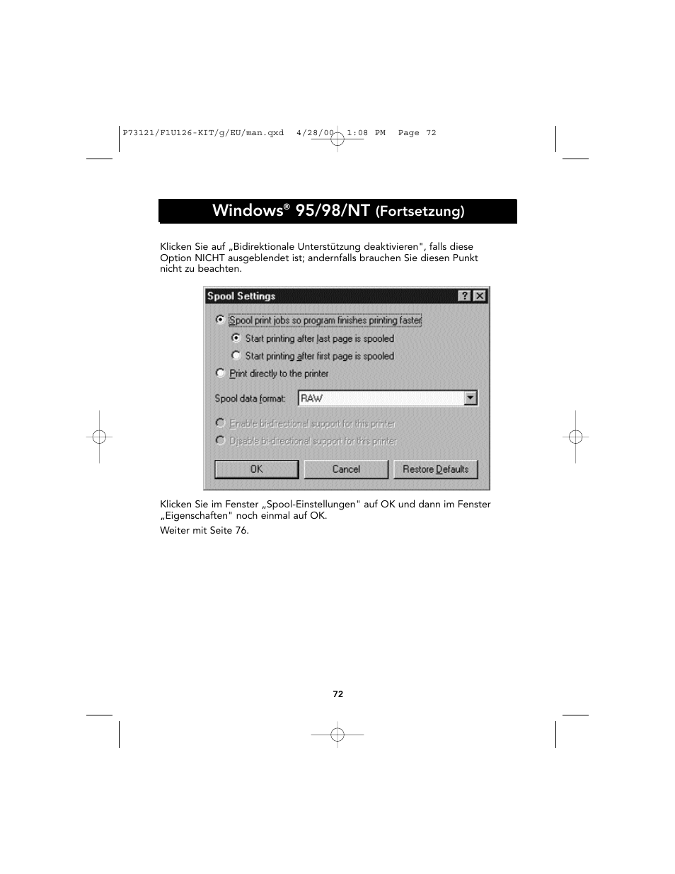 Windows, 95/98/nt, Fortsetzung) | Belkin F1U126-KIT User Manual | Page 76 / 148