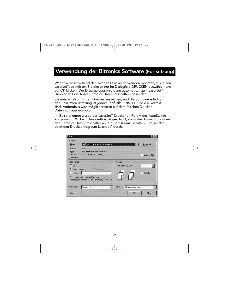 Verwendung der bitronics software, Fortsetzung) | Belkin F1U126-KIT User Manual | Page 80 / 148
