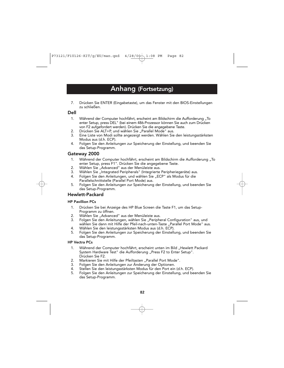 Anhang, Fortsetzung) | Belkin F1U126-KIT User Manual | Page 86 / 148