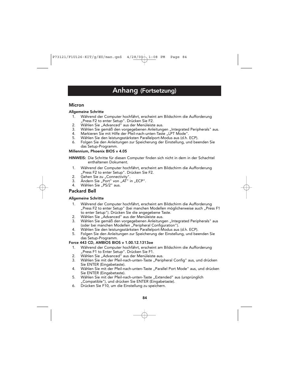 Anhang, Fortsetzung) | Belkin F1U126-KIT User Manual | Page 88 / 148