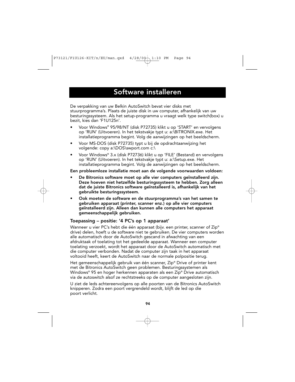 Software installeren | Belkin F1U126-KIT User Manual | Page 97 / 148
