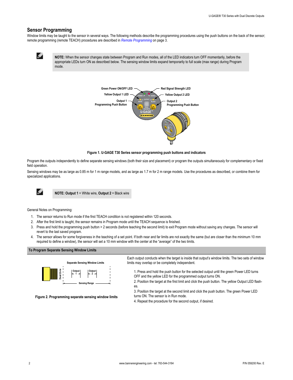 Sensor programming | Banner U-GAGE T30U—Level Control User Manual | Page 2 / 7