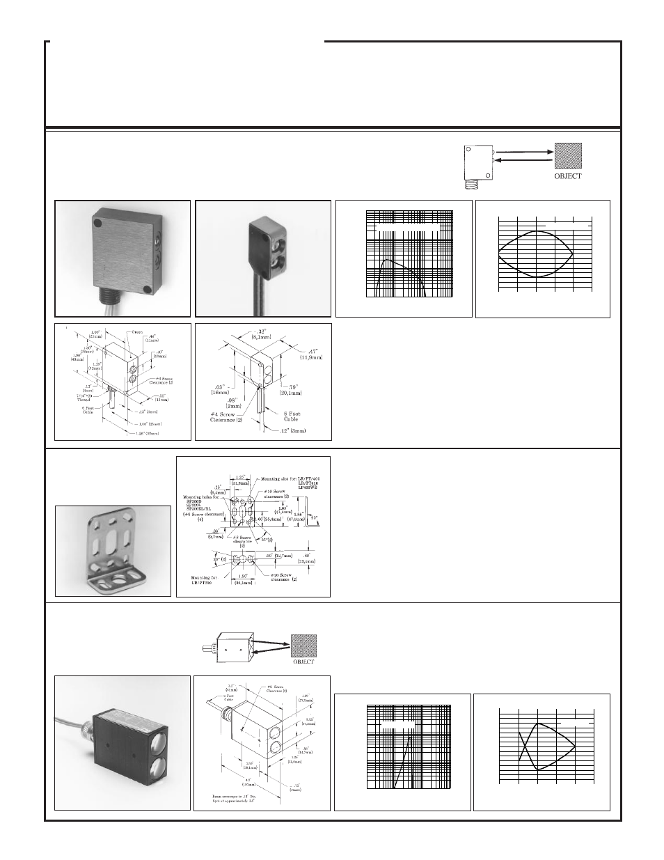 Maxi-amp system, Sp1000v convergent mode, Smb300 | Sp300d, Sp320d diffuse mode, Models/dimensions, Excess gain, Beam pattern, Universal mounting bracket for sp300 sensors | Banner MAXI-AMP Series User Manual | Page 15 / 24