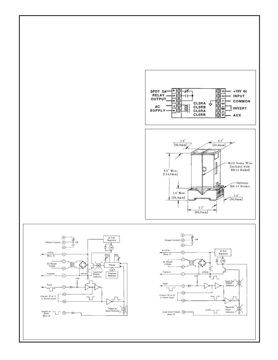 Maxi-amp cl series specifications, Generalized hookup, Dimension drawing cl5 models cl3 models | Banner MAXI-AMP Series User Manual | Page 19 / 24