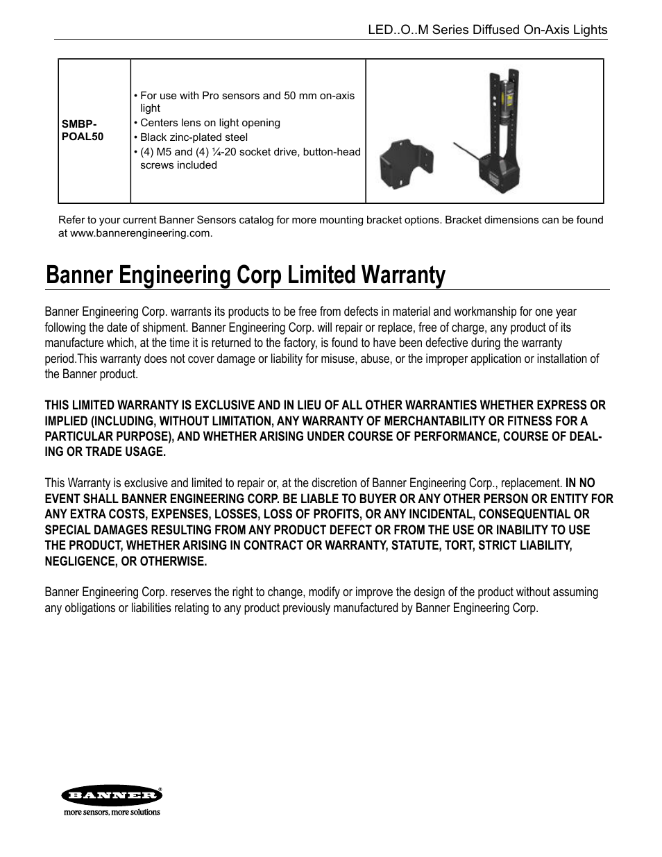 Banner engineering corp limited warranty | Banner PresencePLUS Lighting User Manual | Page 6 / 6