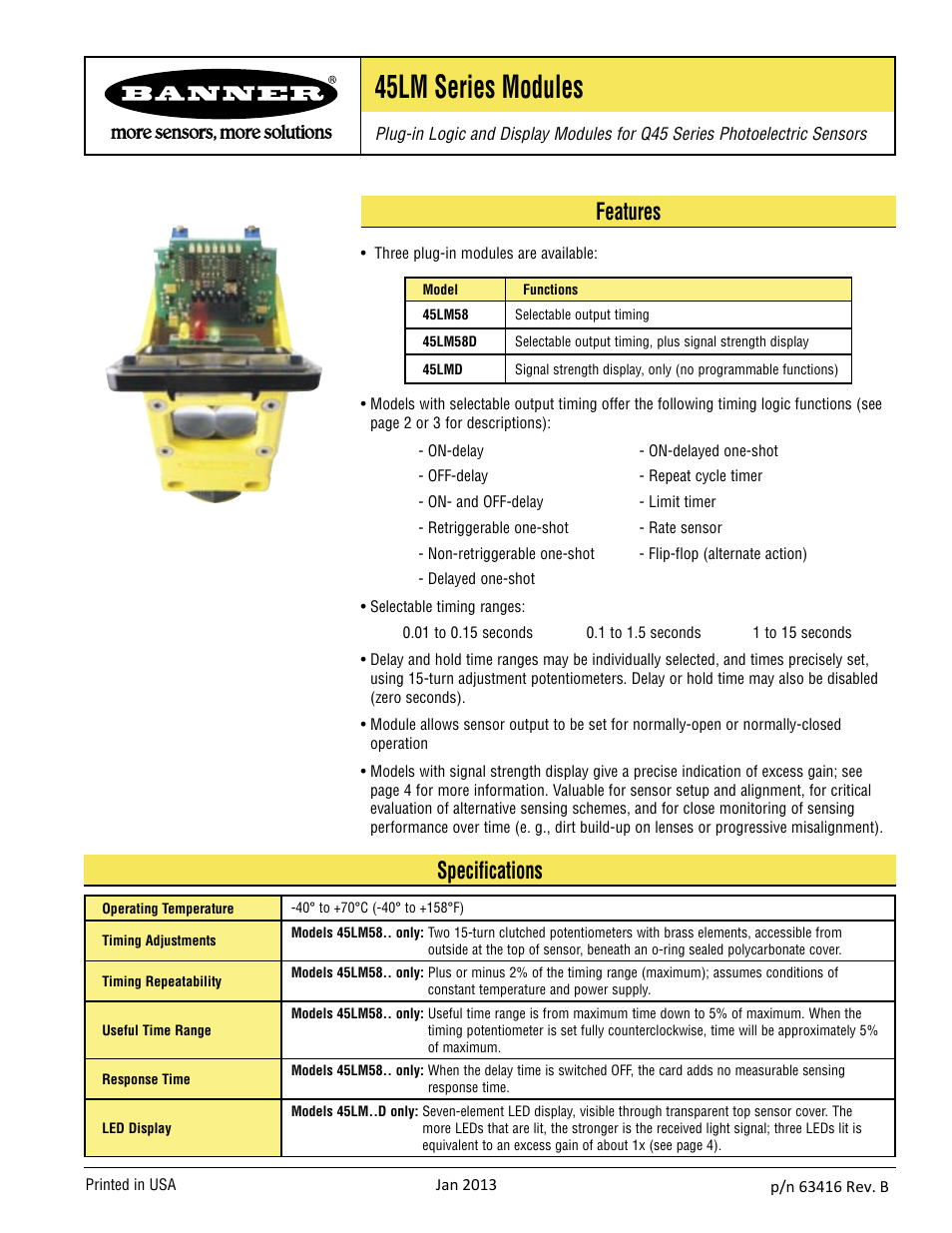 Banner Q45 Laser DC Series User Manual | 6 pages