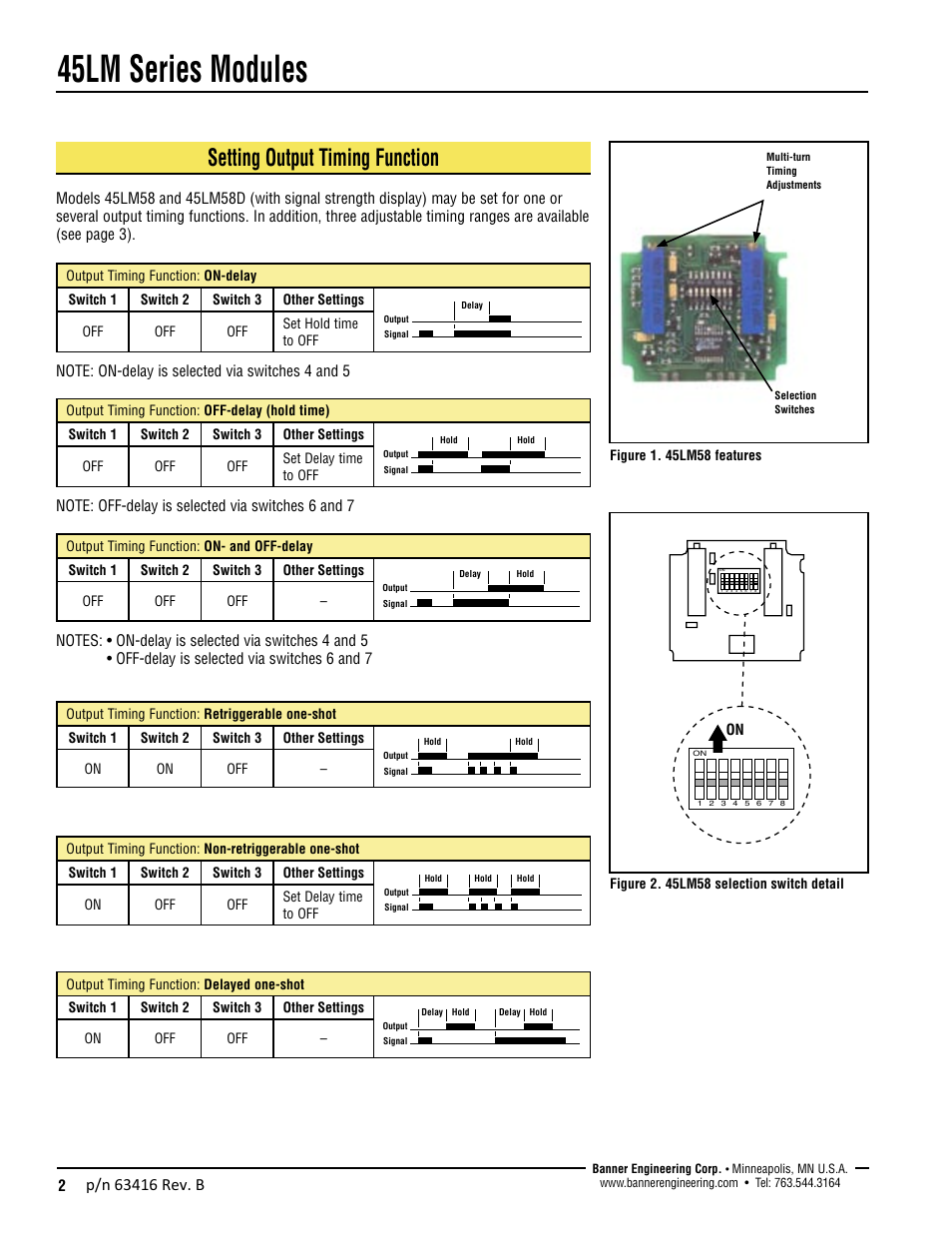 45lm series modules, Setting output timing function | Banner Q45 Laser DC Series User Manual | Page 2 / 6