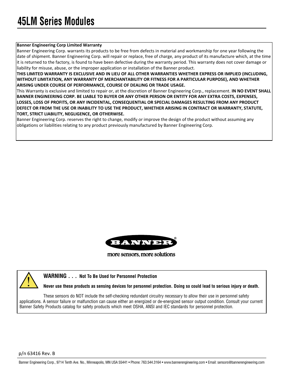45lm series modules | Banner Q45 Laser DC Series User Manual | Page 6 / 6