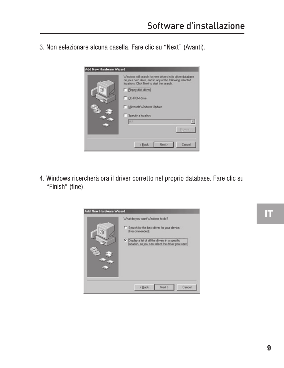 Software d’installazione | Belkin F5U502 User Manual | Page 103 / 112