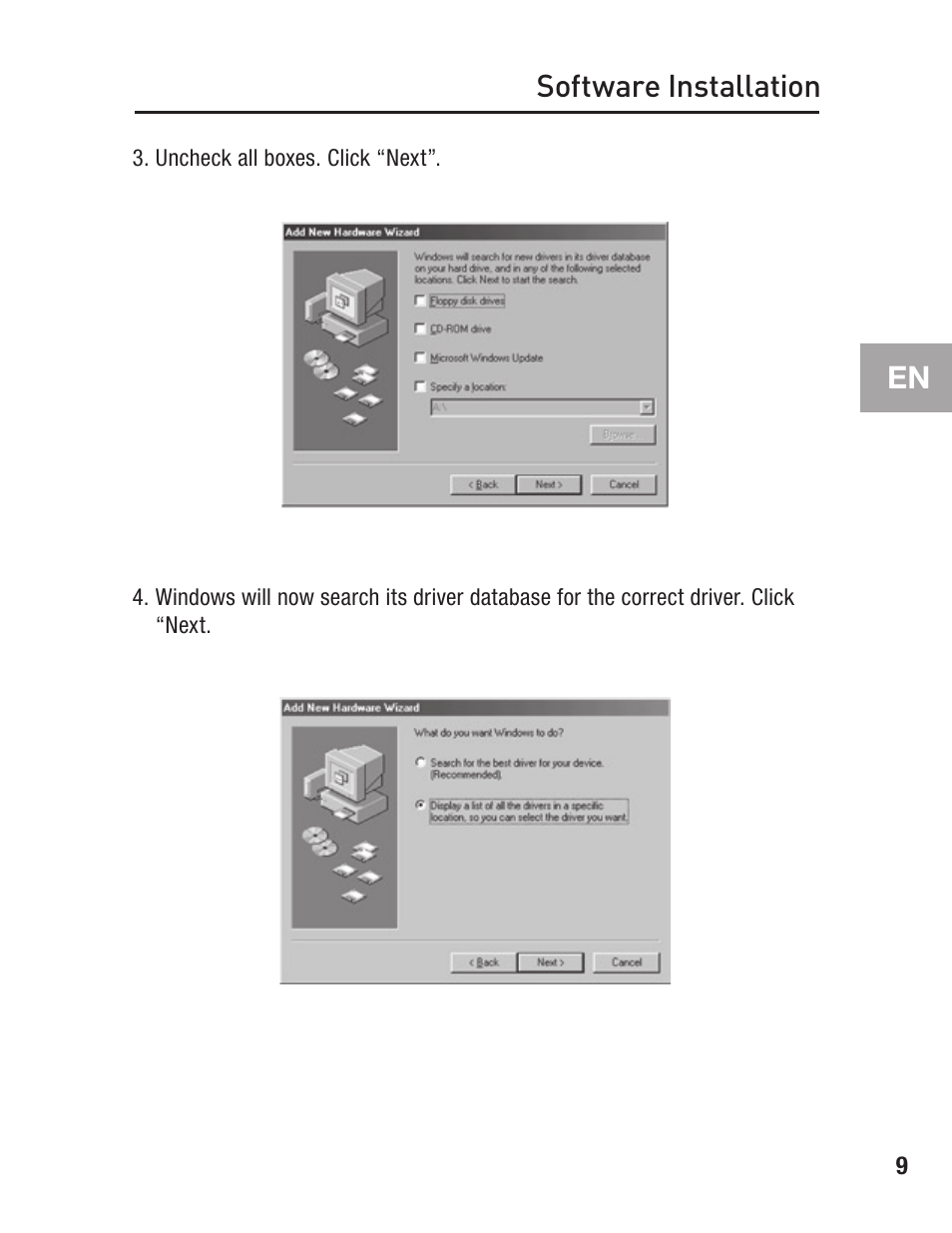 Software installation | Belkin F5U502 User Manual | Page 13 / 112
