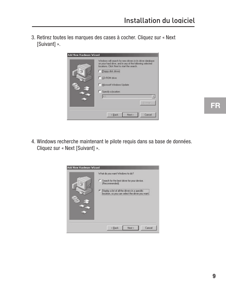 Installation du logiciel | Belkin F5U502 User Manual | Page 31 / 112